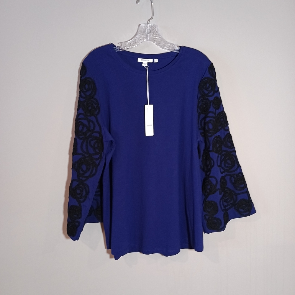 Chicos Florentia Plum Soutache Embroidered Puff Flare Sleeve Top Size 3 / XL New